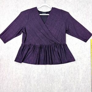 Lane Bryant 22/24 Purple Metallic Sparkle Peplum Wrap Top Plus Size Party Blouse